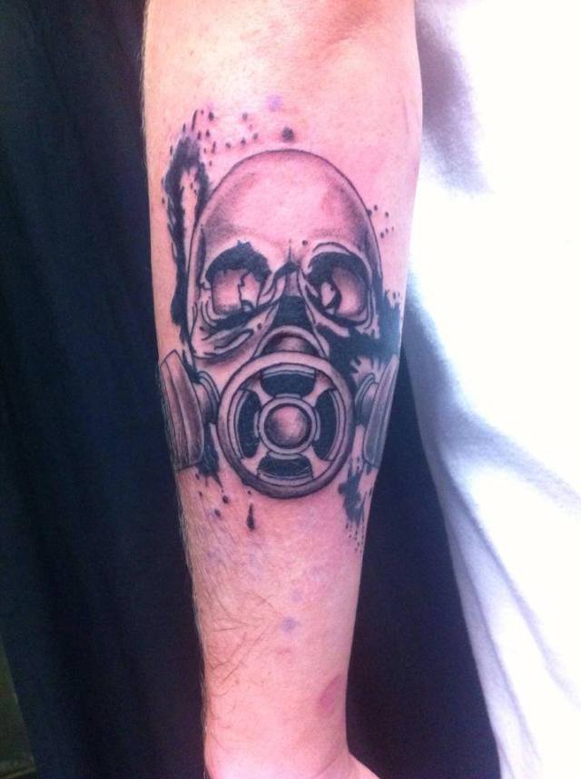 Left Arm Gas Mask Skull Tattoo