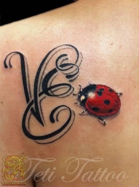 Left Back Shoulder Ladybug Tattoo For Men