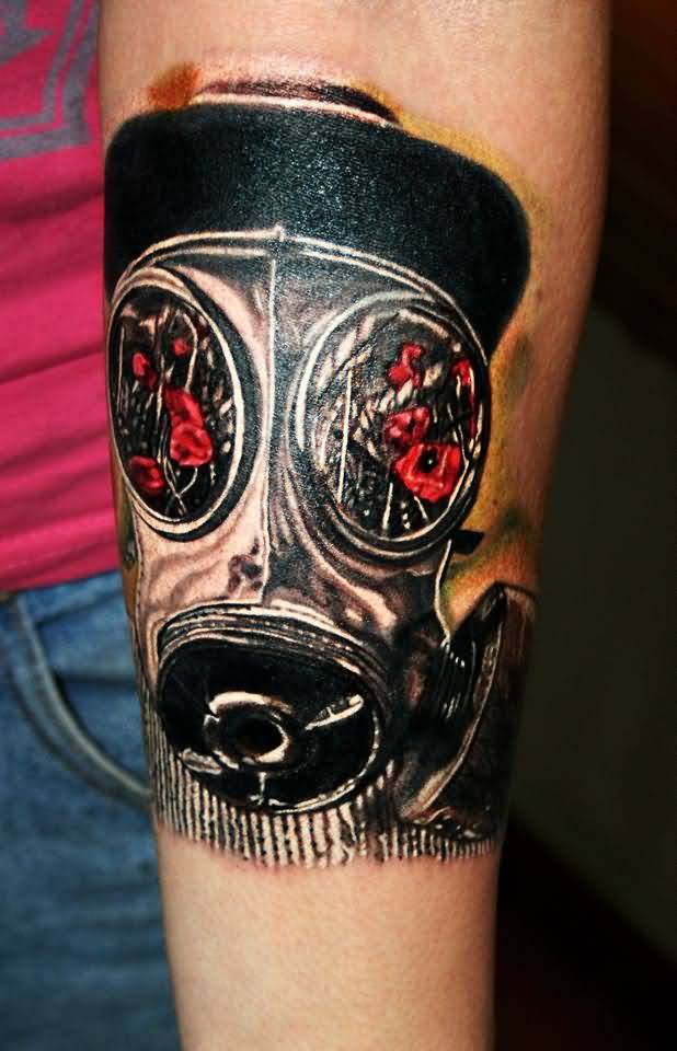 Left Forearm Gas Mask Tattoo For Girls