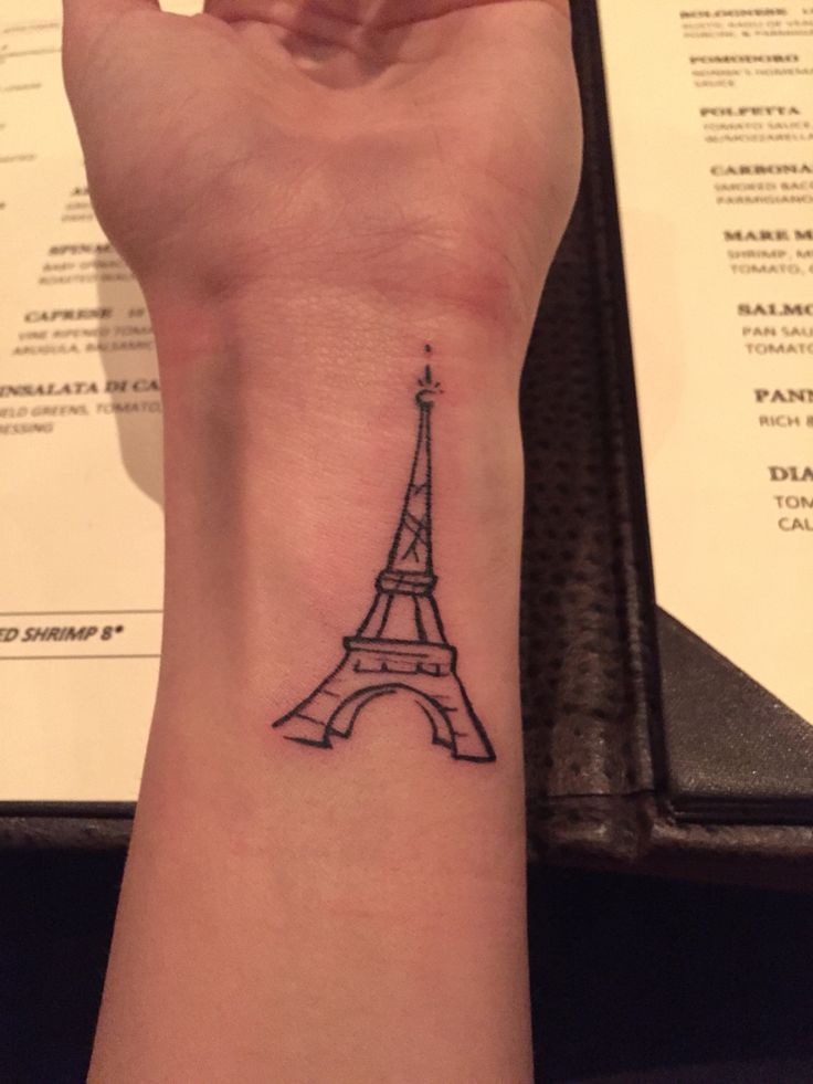 Left Wrist Outline Eiffel Tower Tattoo
