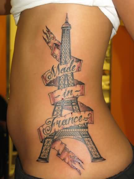 Made In France Eiffel Tower Tattoo On Rib Side