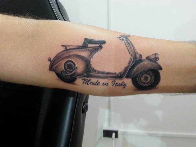 Made In Italy Vespa Tattoo On Arm Sleeve