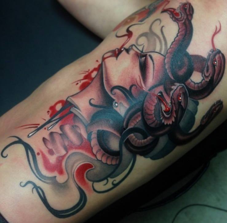 Medusa Girl Tattoo On Leg