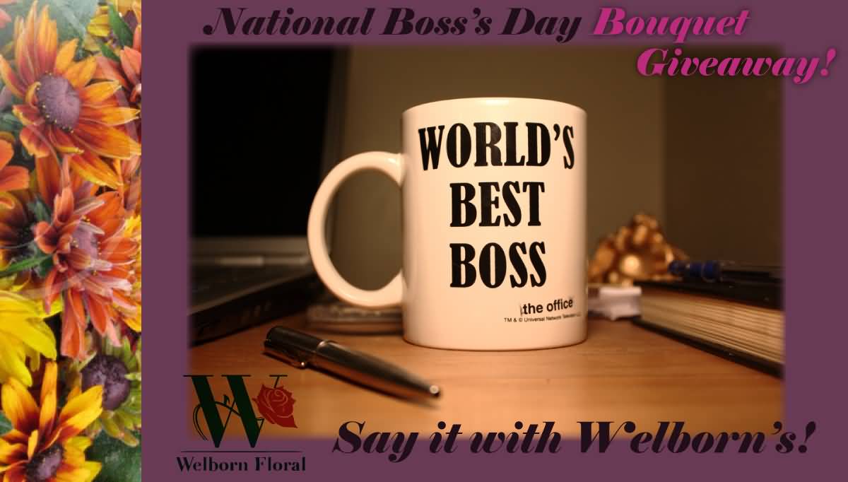 National Boss's Day World's Best Boss Written On Coffee Mug Greeting Card