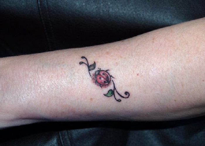 Nice Ladybug Tattoo On Left Arm
