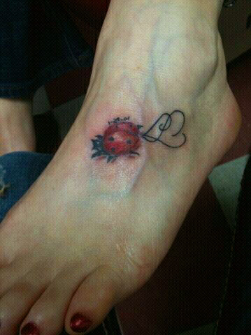 Nice Left Foot Ladybug Tattoo For Girls