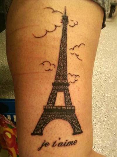 Outline Clouds And Eiffel Tower Tattoo