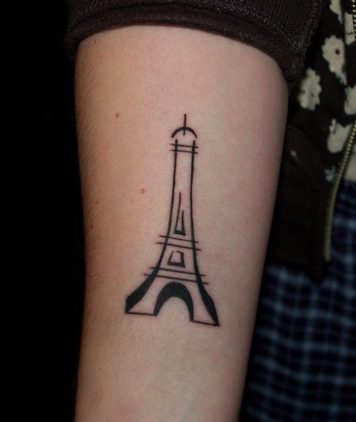 Outline Eiffel Tower Tattoo On Forearm