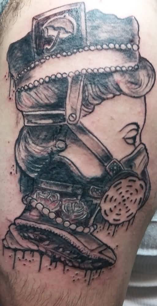Outline Gas Mask Tattoo On Side Rib