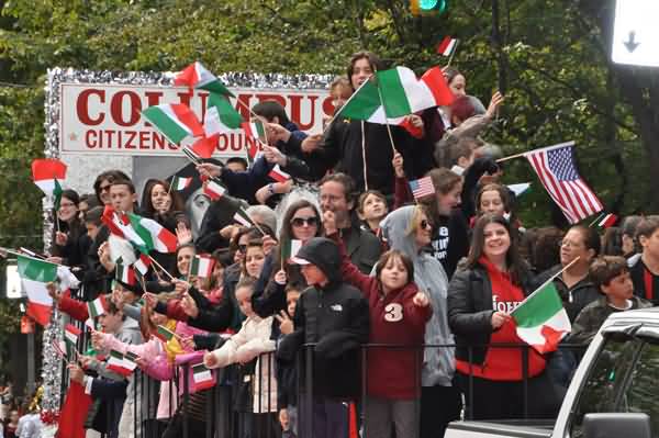 People Waiting For Columbus Day Parade Image