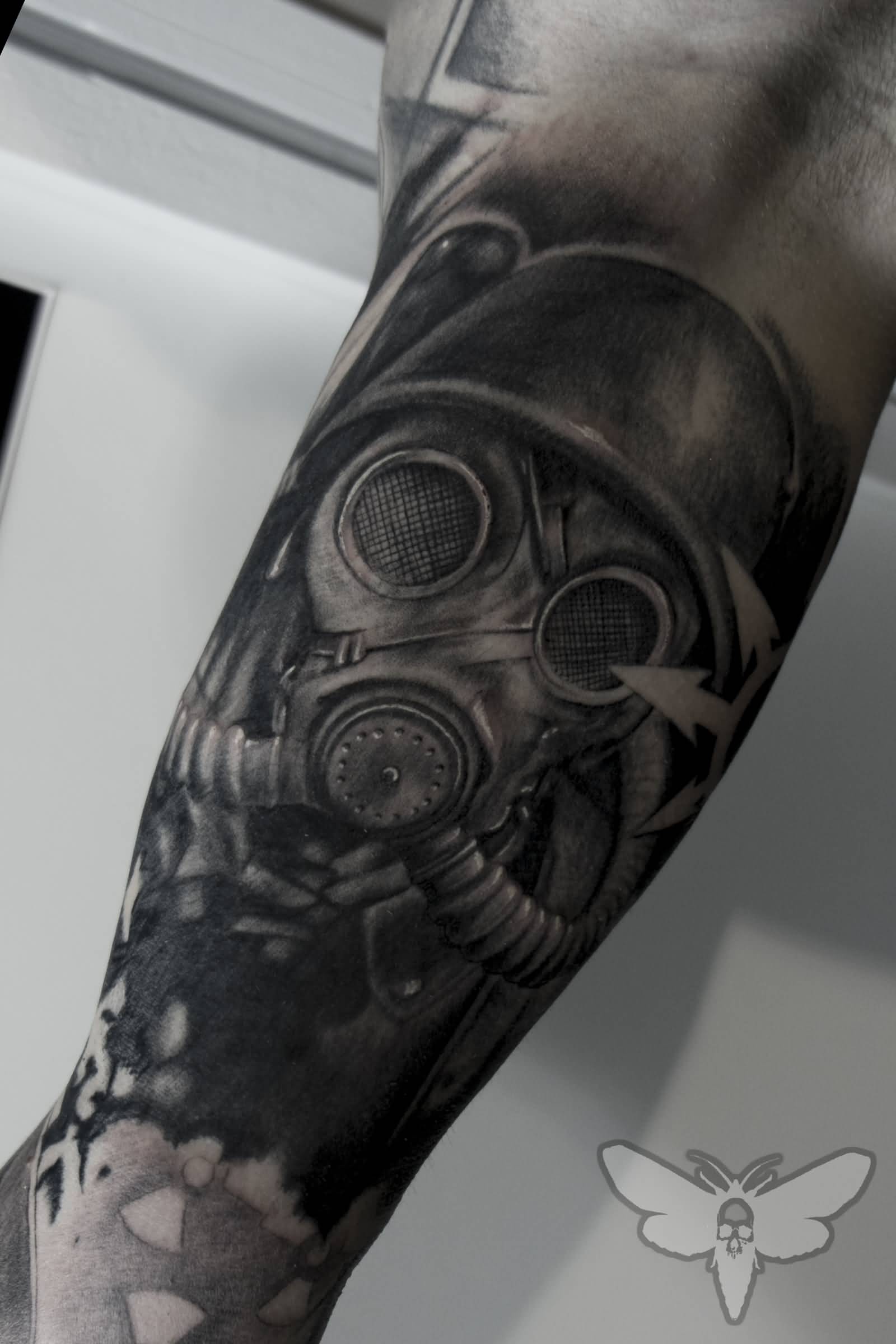 Realistic Gas Mask Tattoo On Forearm