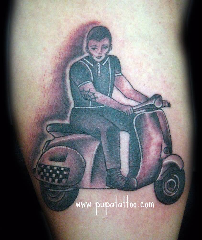 Realistic Grey Ink Scooter Tattoo Design