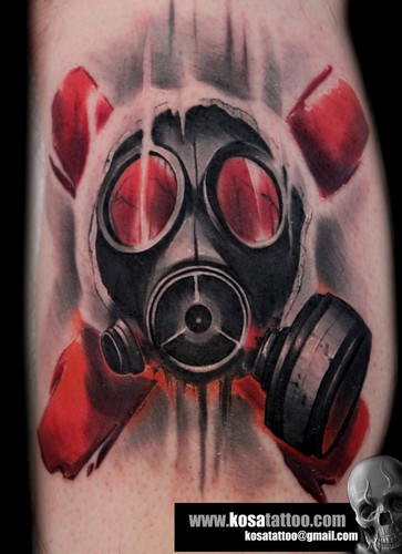 Red And Black Ink Gas Mask Tattoo Design