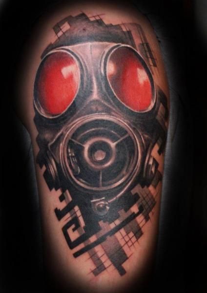 Red Eyes Gas Mask Tattoo Design Idea