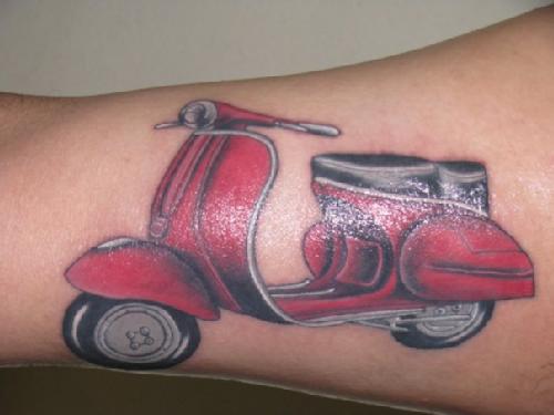 Red Ink Vespa Tattoo On Arm