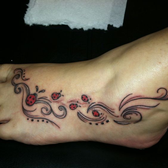 Red Ladybug Tattoos On Left Foot