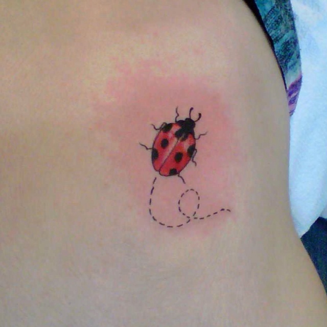 Rib Side Red Ink Ladybug Tattoo