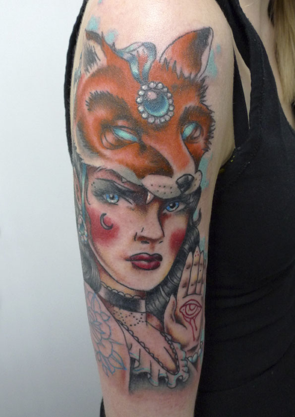 Right Half Sleeve Fox Girl Tattoo