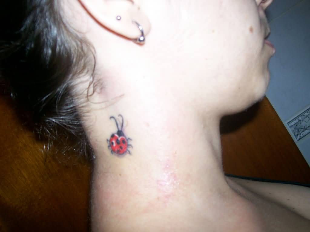 Side Neck Ladybug Tattoo For Girls