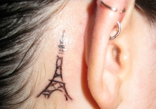 Simple Eiffel Tower Tattoo Behind The Ear