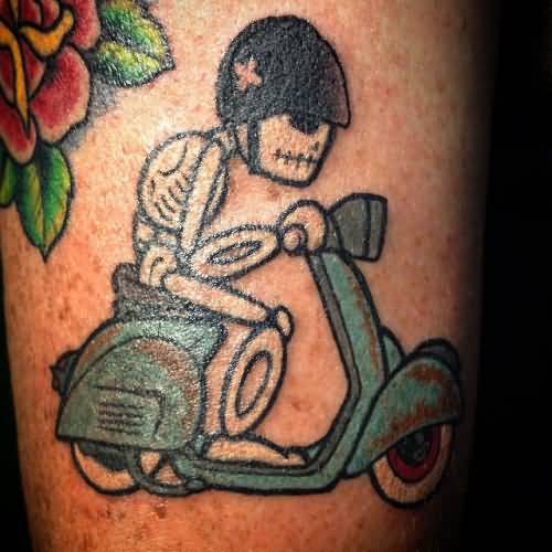 Skeleton Riding Scooter Tattoo