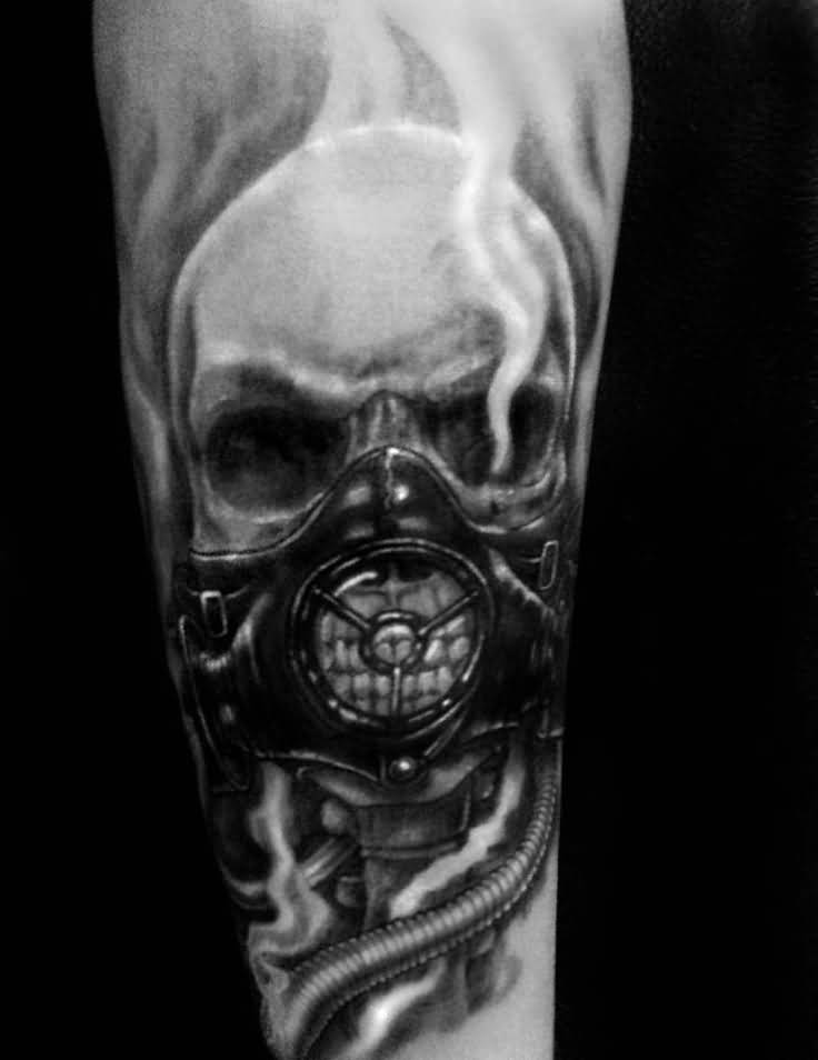 Skull Gas Mask Tattoo  On Arm Sleeve