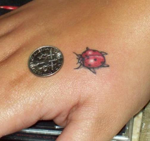 Small Ladybug Tattoo On Right Hand