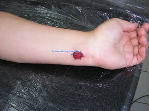 Small Red Ladybug Tattoo On Left Wrist