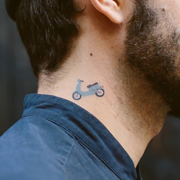 Small Temporary Scooter Tattoo On Side Neck