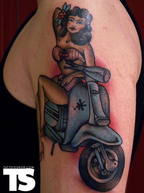 Traditional Scooter Tattoo On Left Half Sleeve