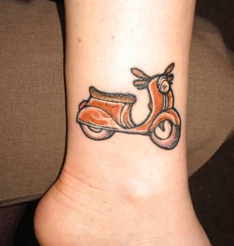 Vespa Scooter Tattoo On Leg