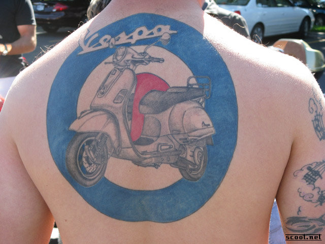 Vespa Scooter Tattoo On Upper Back