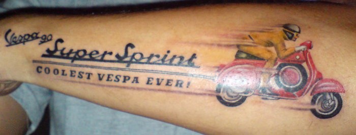 Vespa Tattoo On Left Arm