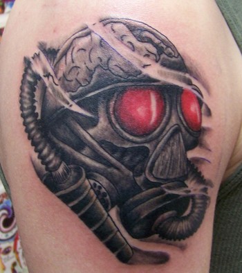 Zombie Gas Mask Tattoo On Right Shoulder