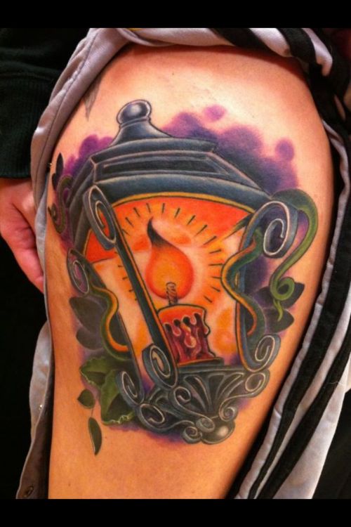 Awesome Color Ink Oil Lamp Tattoo