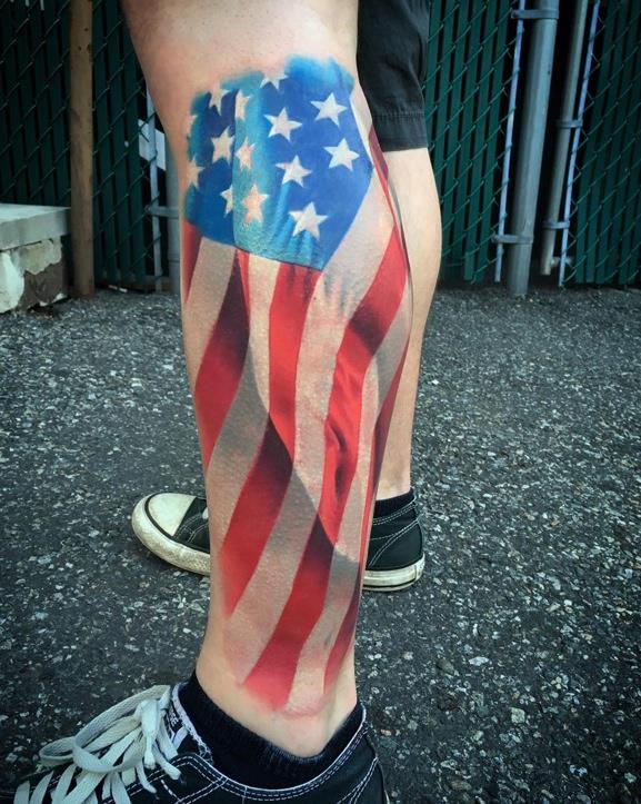Beautiful US Flag Tattoo On Side Leg by Luirenzo Tattoos