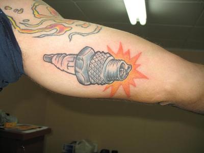 Bicep Spark Plug Tattoo For Men