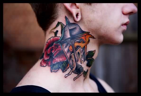 Candle Lamp Tattoo On Side Neck