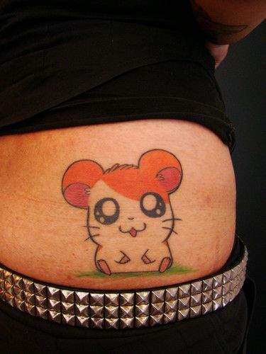 Cartoon Hamster Tattoo On Lower Back