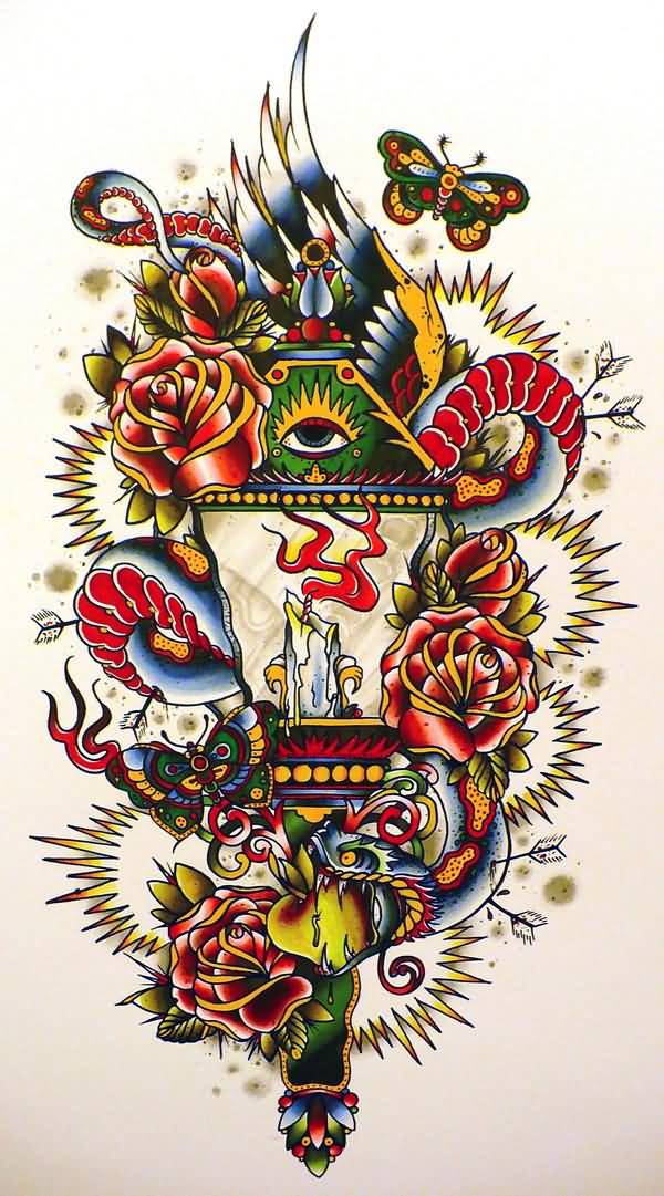 Colored Lamp Tattoo Design