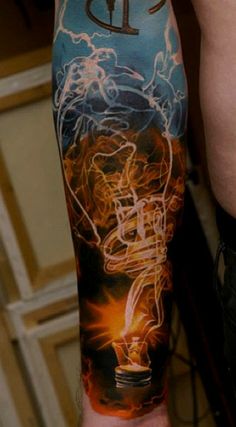 Colored Light Lamp Tattoo On Arm by Dmitriy Samohin