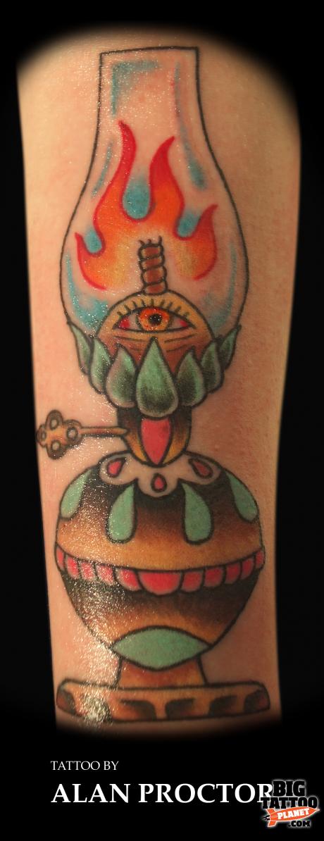 Colored Oil Lamp Tattoo Design