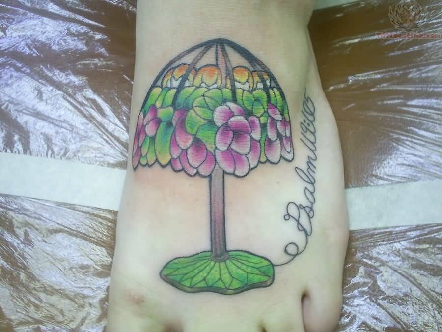 Colorful Lamp Tattoos On Left Foot