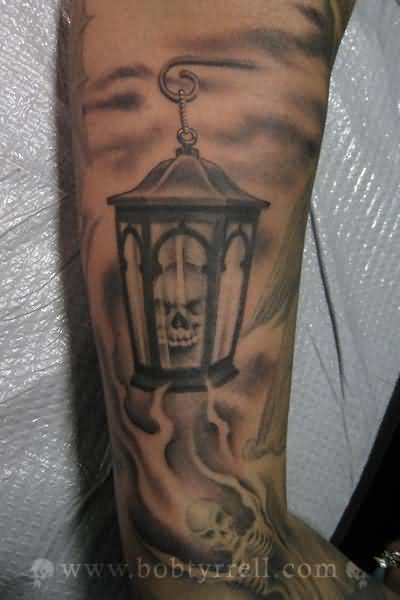 Creepy Lamp Tattoo On Half Sleeve