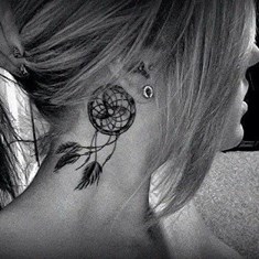 Dreamcatcher Tattoo On Side Neck For Girls