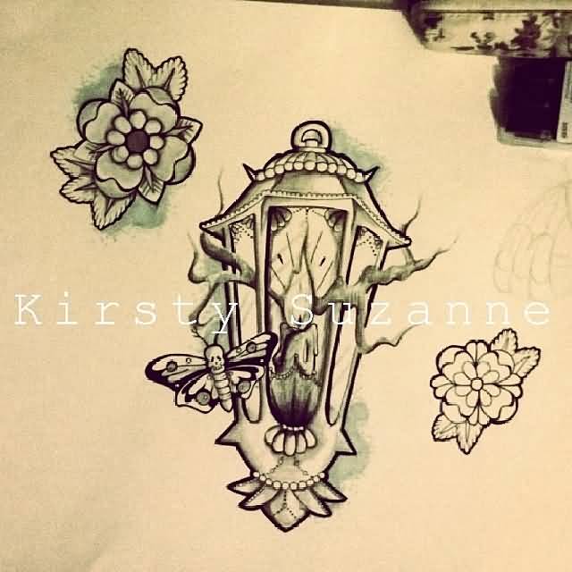 Flowers And Lamp Tattoo Design Idea