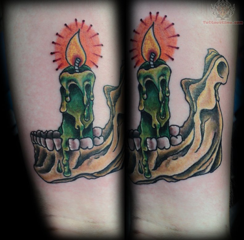 Green Candle Lamp Tattoo On Arm
