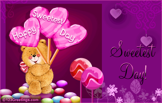 Happy Sweetest Day Teddy Bear With Heart Candies Greeting Card