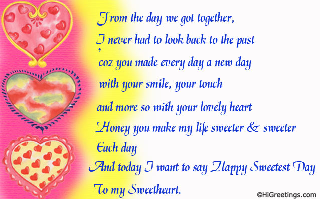 Honey You Make My Life Sweeter & Sweeter Each Day And Today I Want To Say Happy Sweetest Day To My Sweetheart Greeting Card