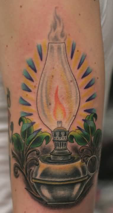 Left Half Sleeve Oil Lamp Tattoo